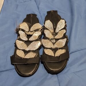 Elegant Black and Silver Women's Sandals